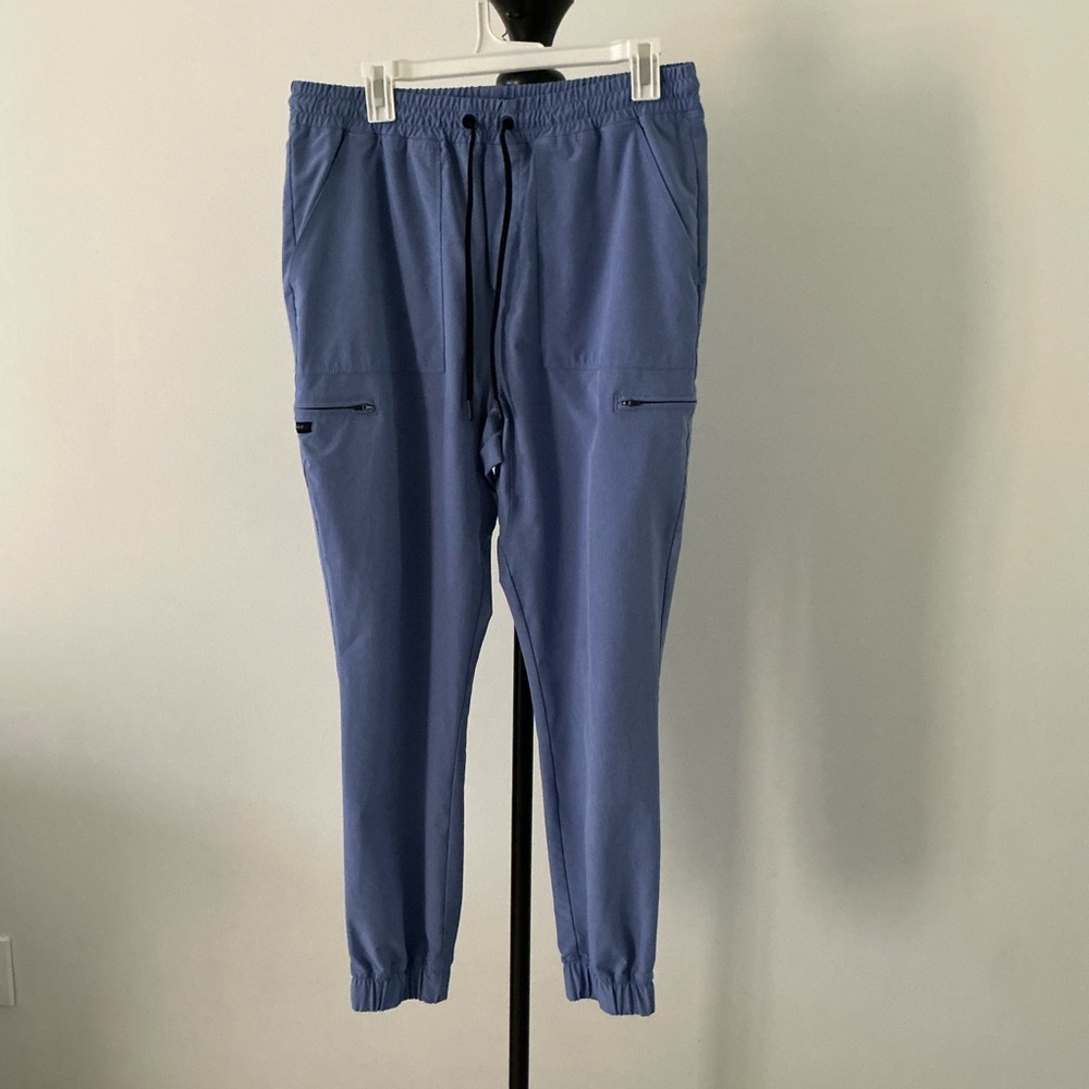 Jaanuu Men’s Jogger Scrub Pants Large Ceil Blue J85002 Elastic Hem